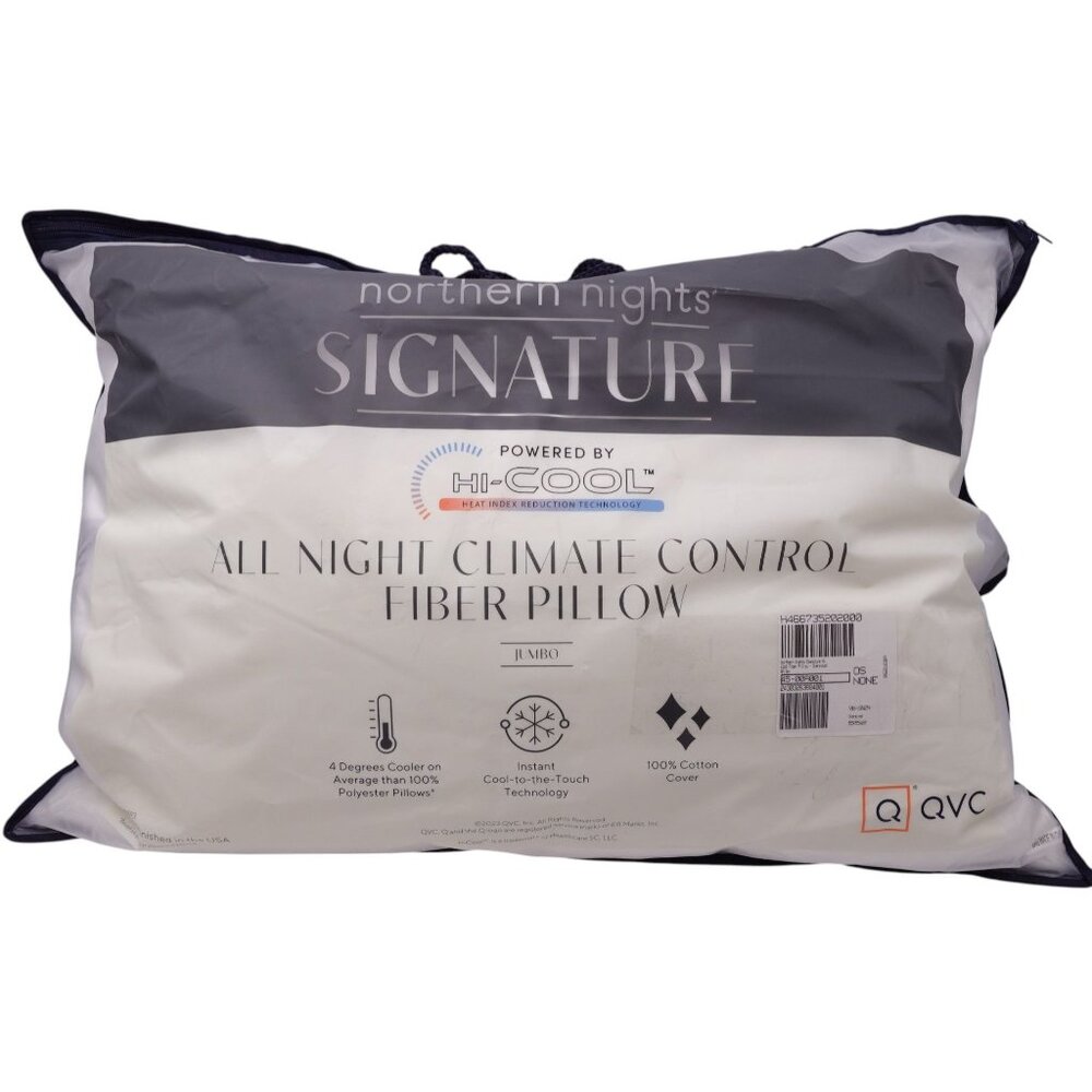 NIP Northern Nights Signature Hi-cool Fiber Pillow OS White Jumbo 100% Cotton